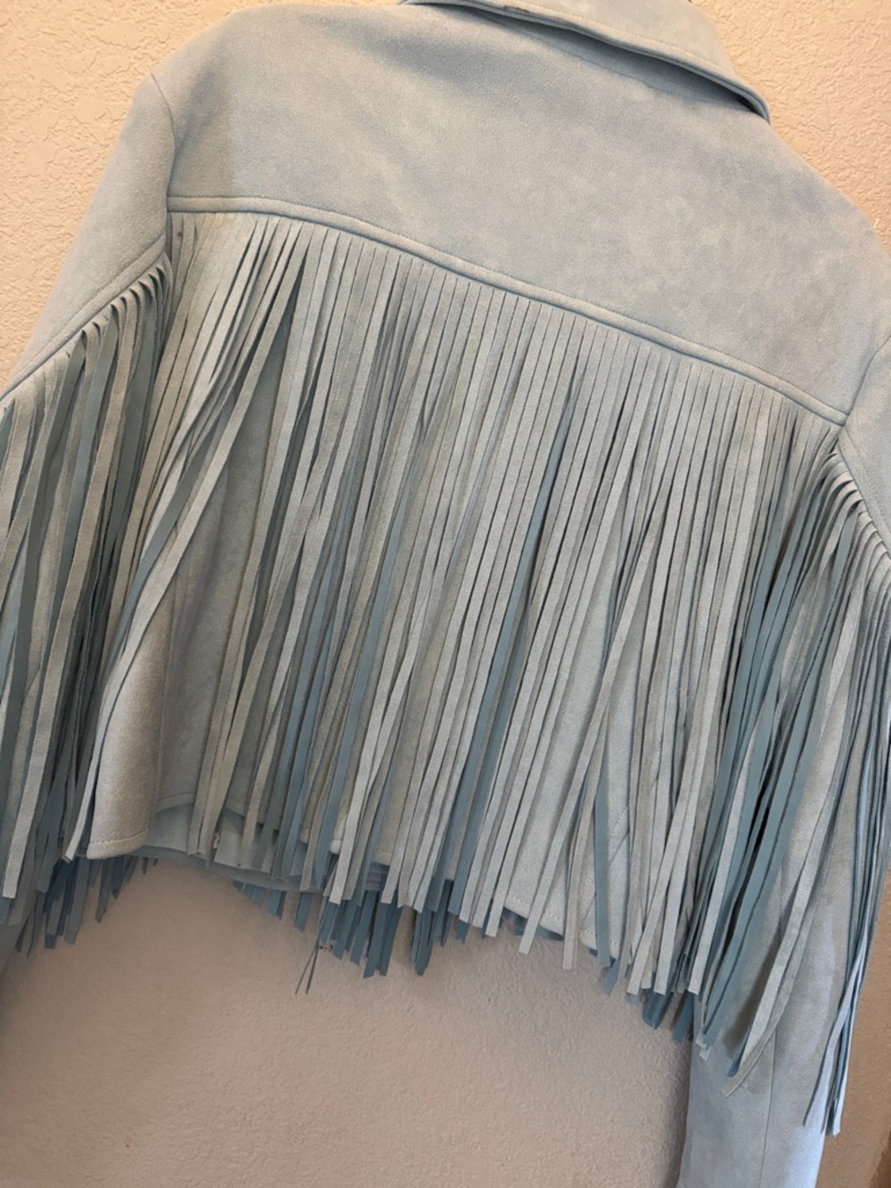 Pastel Blue  Faux Suede Fringe  Jacket - Picture 6 of 8